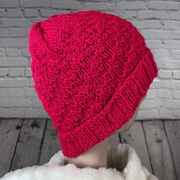 Homemade Metallic Hot Pink Crocheted Knit Yarn Hat - Picture 6 of 11